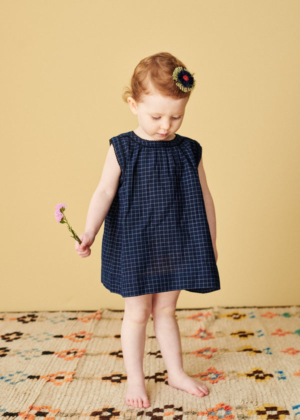 Ginger Baby Dress - Navy Yarn Dyed Check