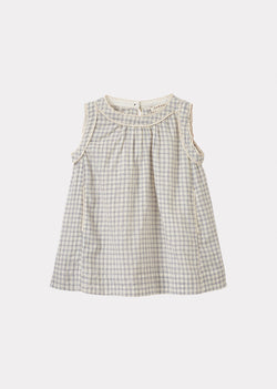 GINGER BABY DRESS - WHITE/NAVY CHECK