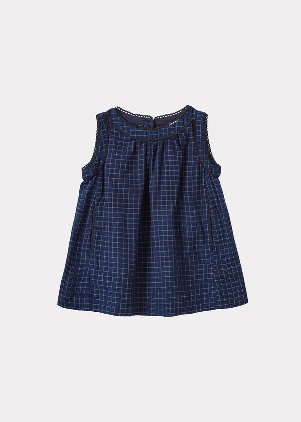 Ginger Baby Dress - Navy Yarn Dyed Check